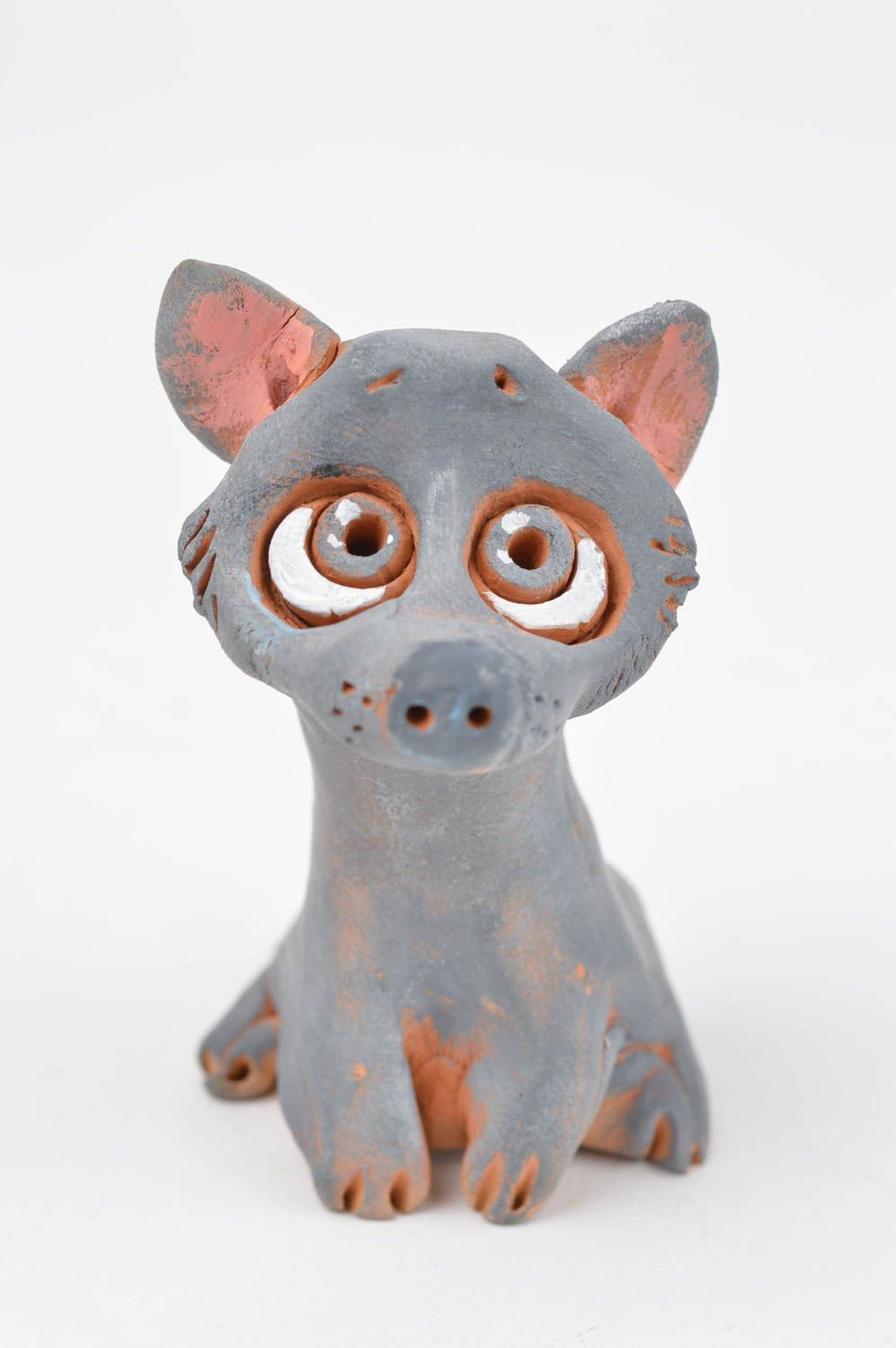 Figurine renard faite main Statuette design gris en céramique Déco maison photo 3