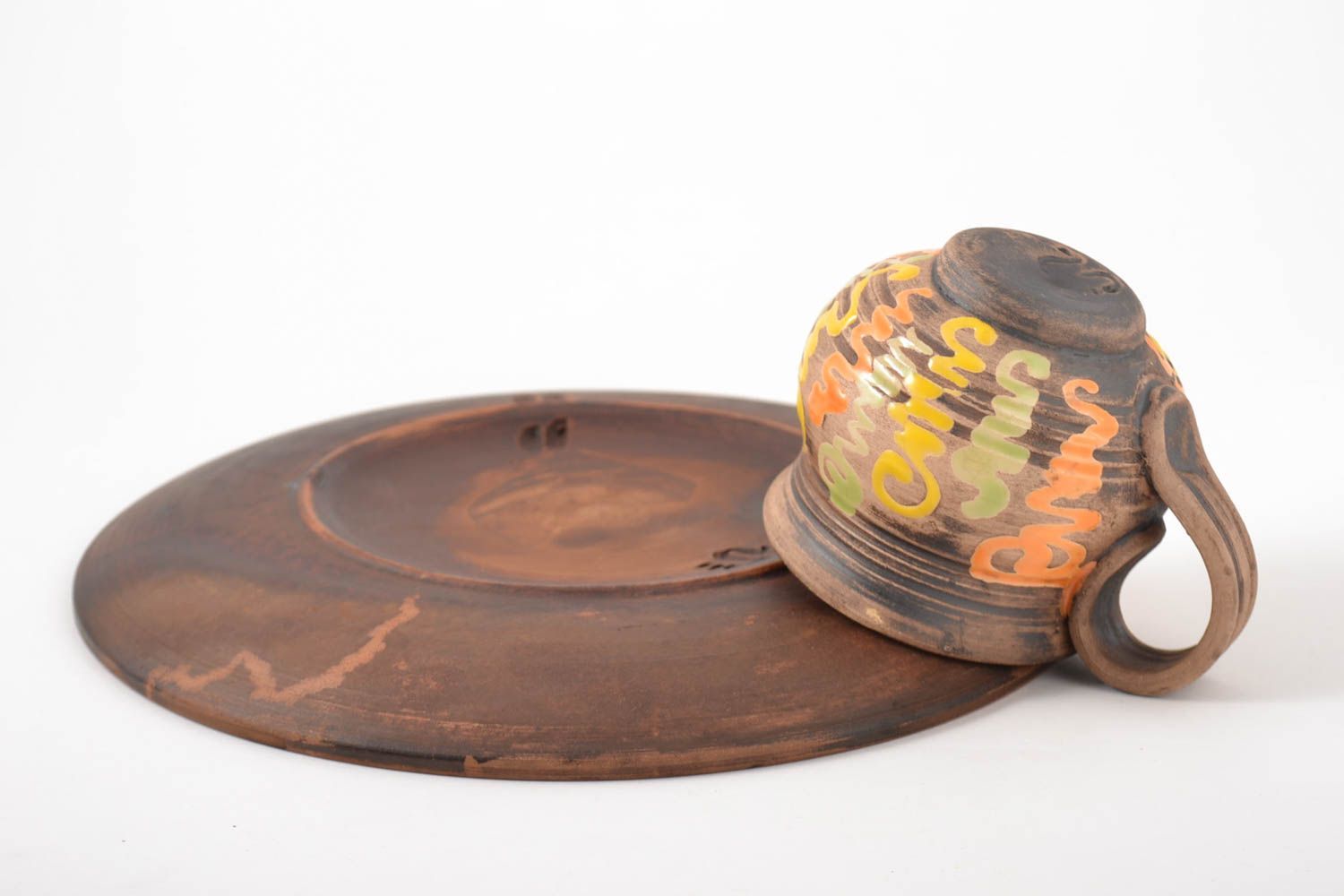 Öko Geschirr Set handgemachte Keramik Ton Teller und Tee Tasse 200 ml schön foto 3