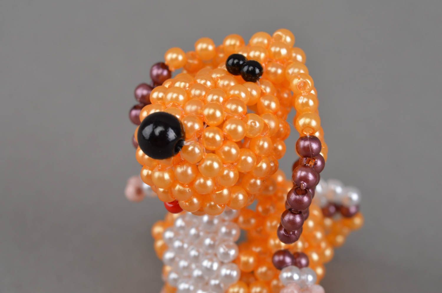 Deko Figurine aus Glasperlen in Orange mit Perlen Hund grell interessant schön foto 5