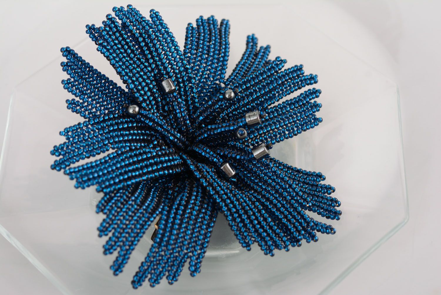 Beaded brooch in the form of a blue flower photo 1