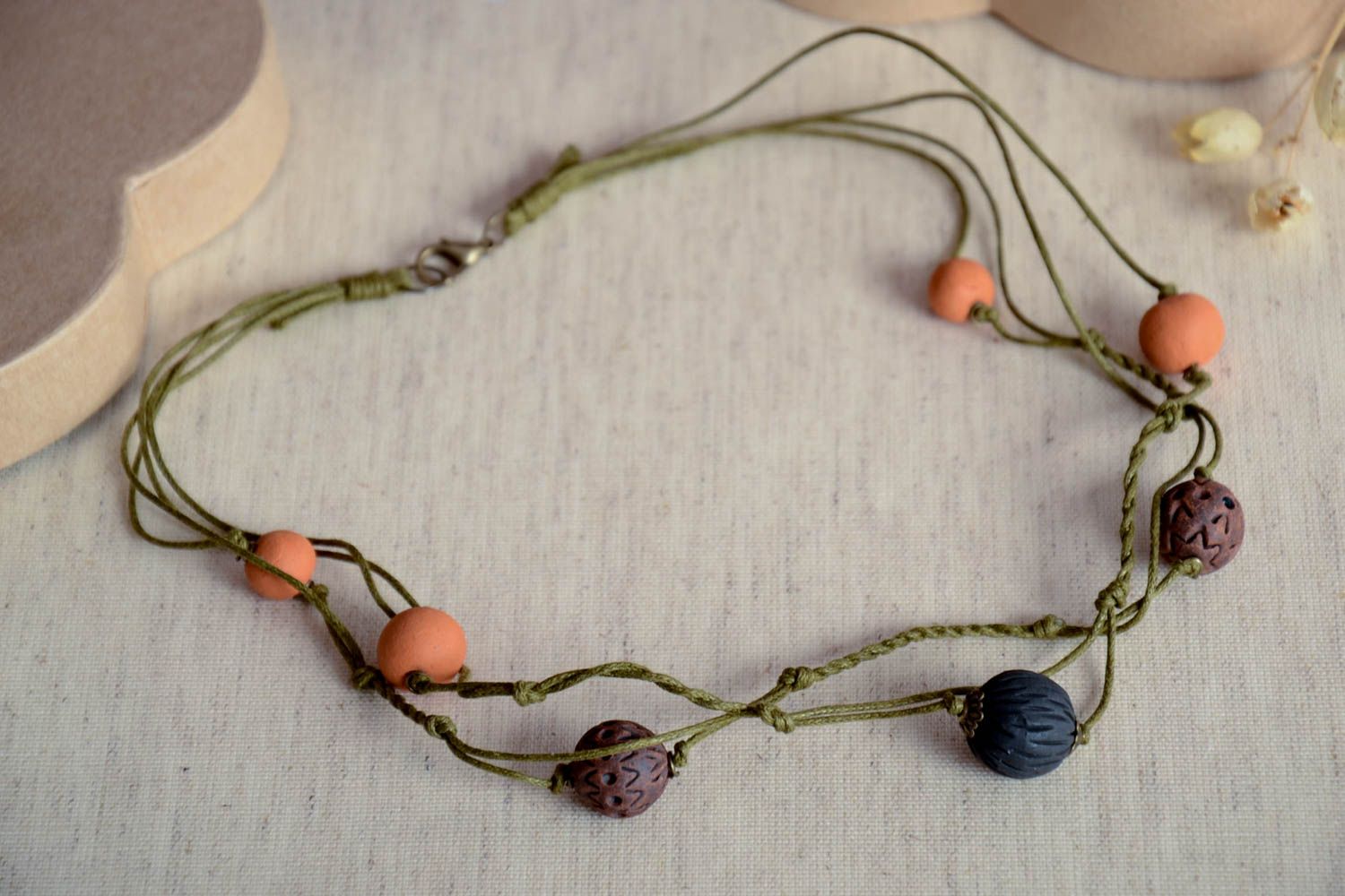 Eco friendly necklace handmade clay necklace ceramic jewelry ethnic accessories photo 1