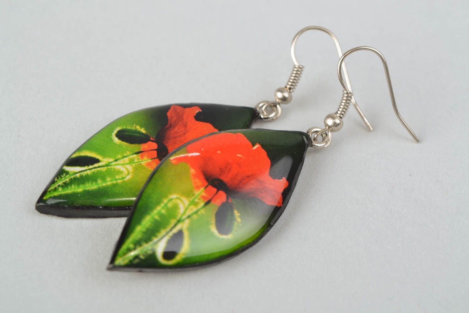 Handmade dangle earrings Poppies photo 4