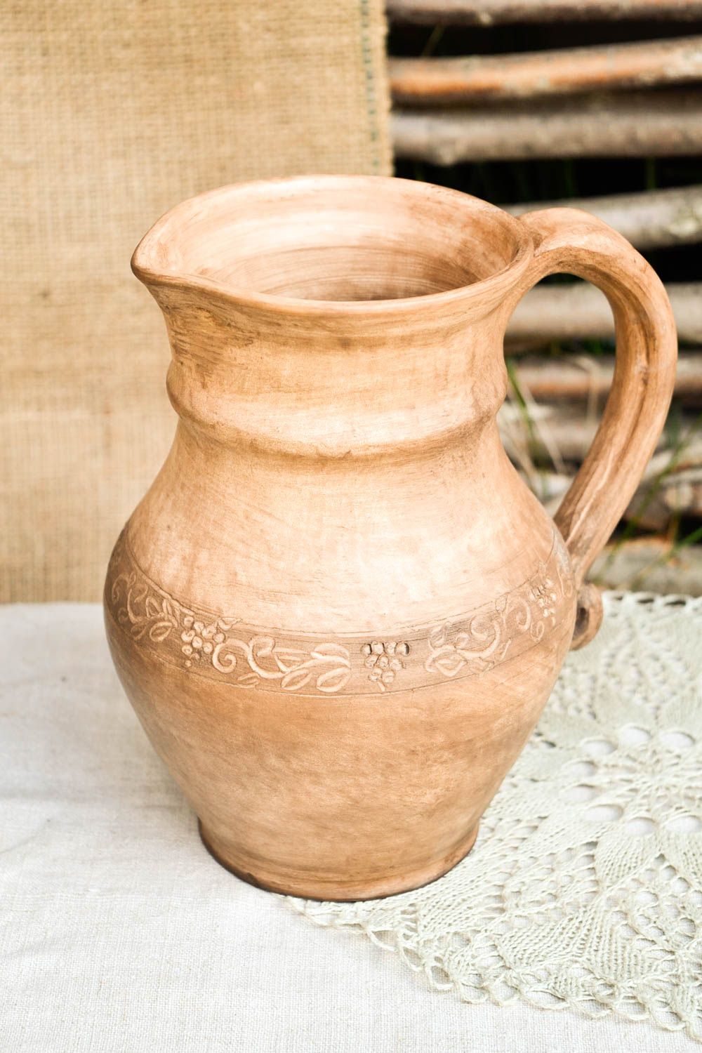 Керамический кувшин ручной работы глиняный кувшин стильная глиняная посуда фото 1