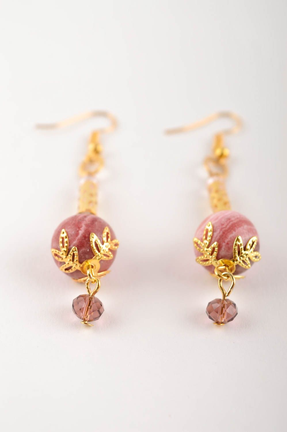 Handmade lange Ohrringe mit Steinen Schmuck Ohrringe Accessoire für Frauen rosa foto 4