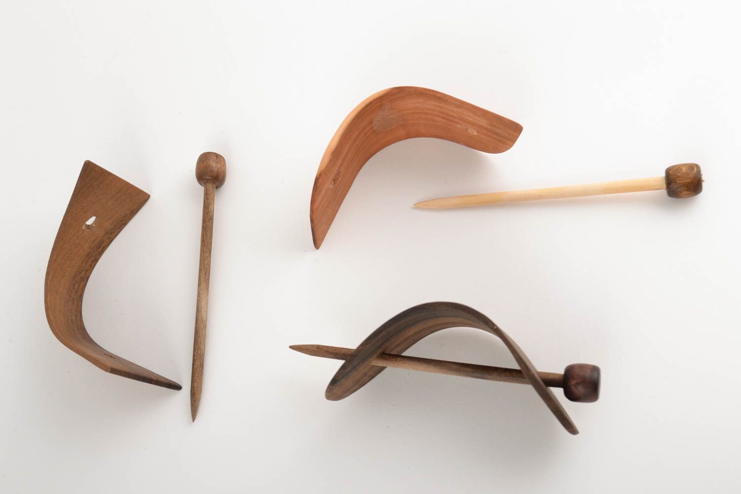 Barrettes faites main design original en bois accessoires de cheveux 3 pièces photo 4