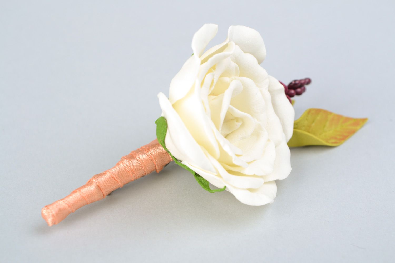 Handmade tender flower boutonniere made of foamiran white rose for groom photo 5
