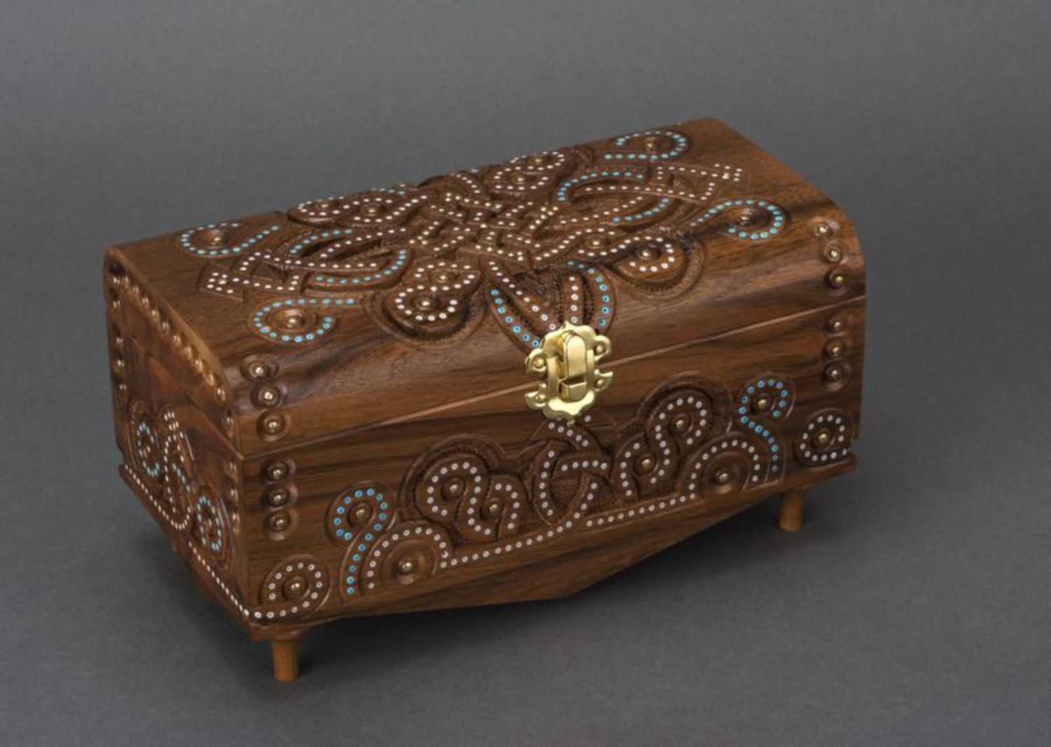 Handmade wooden jewelry box with beads inlay photo 2