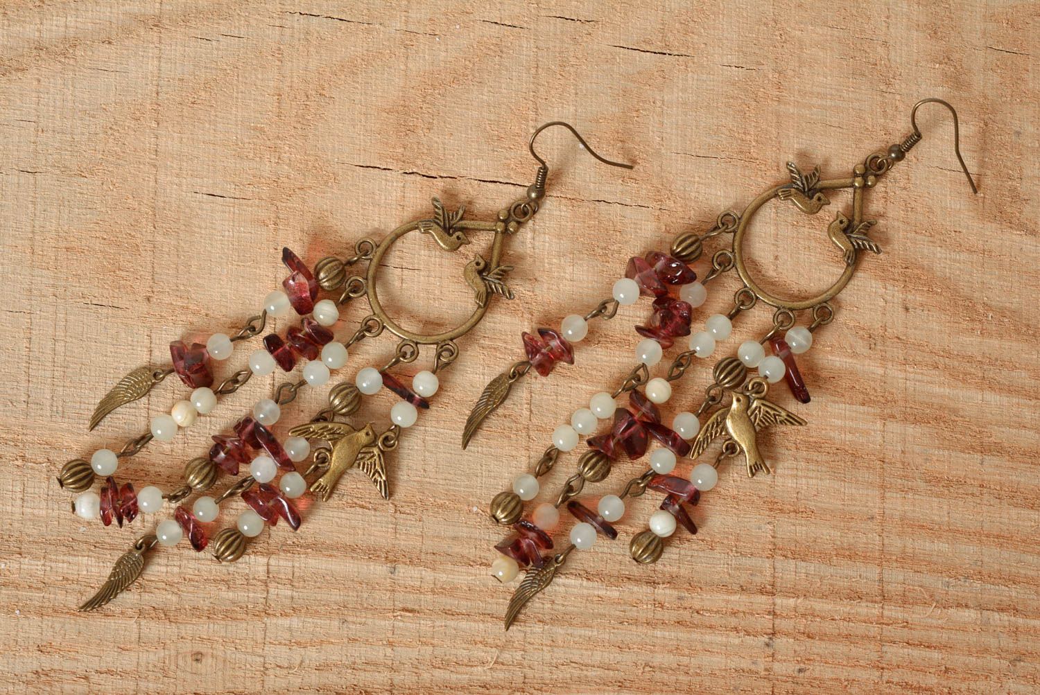 Boucles d'oreilles pendantes Bijou fait main verre métal ethniques Cadeau femme photo 1