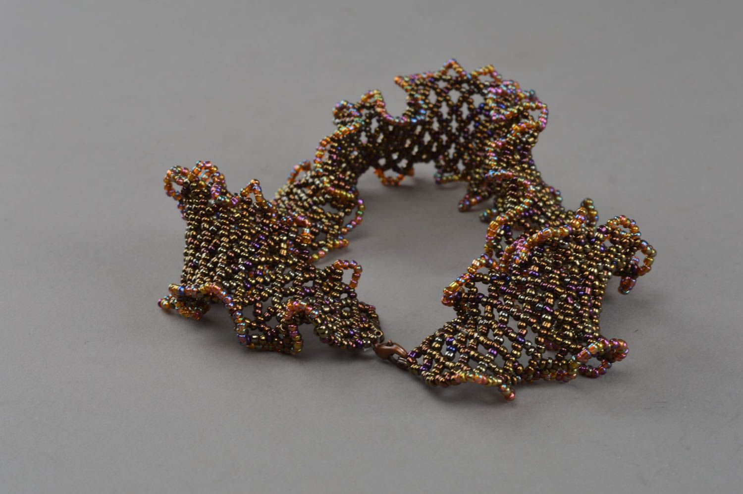 Ожерелье из бисера необычного дизайна ошейник стильное коричневое хэнд мейд фото 3