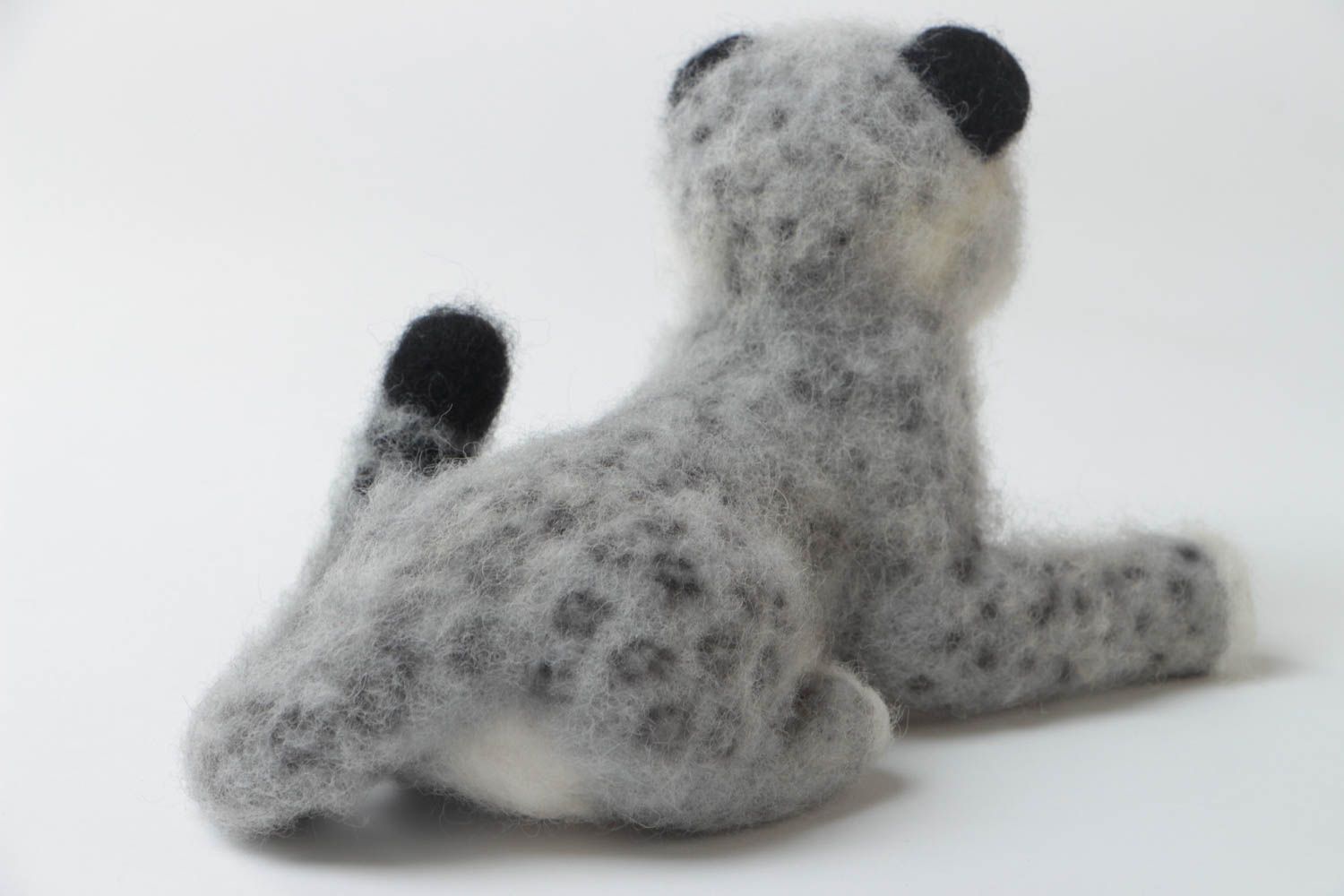 Small handmade collectible felted wool soft toy leopard for children photo 5