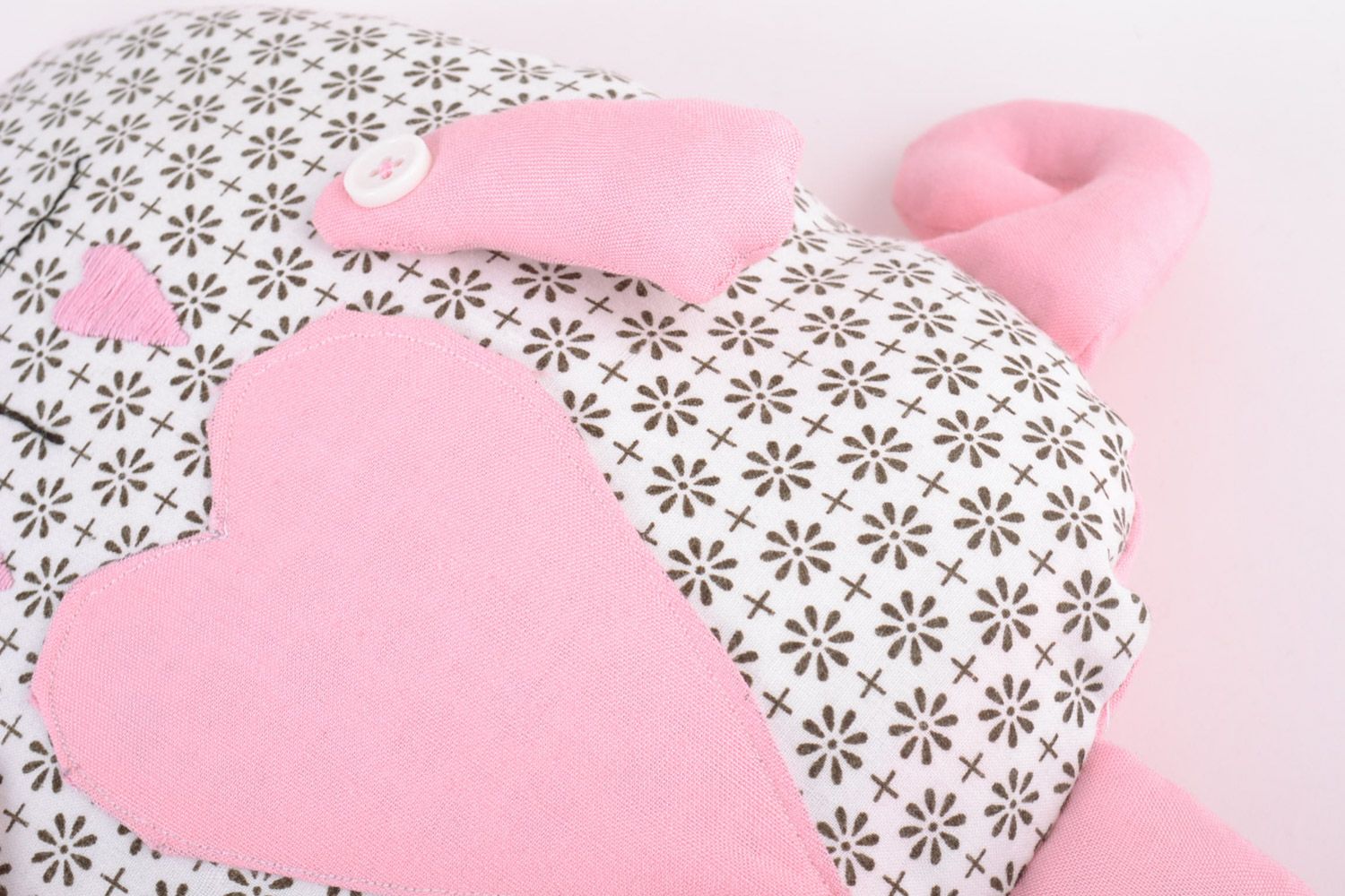 Handmade interior soft pillow pet sewn of fabric in the shape of sleepy pink cat photo 4