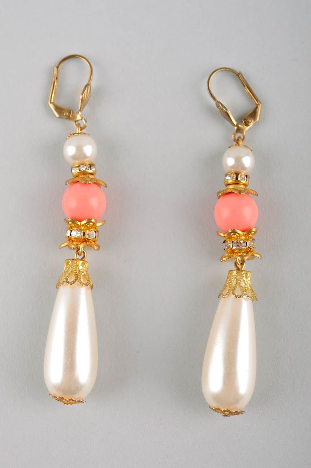 Handmade earrings pearl earrings coral jewelry designer accessories for girls photo 3