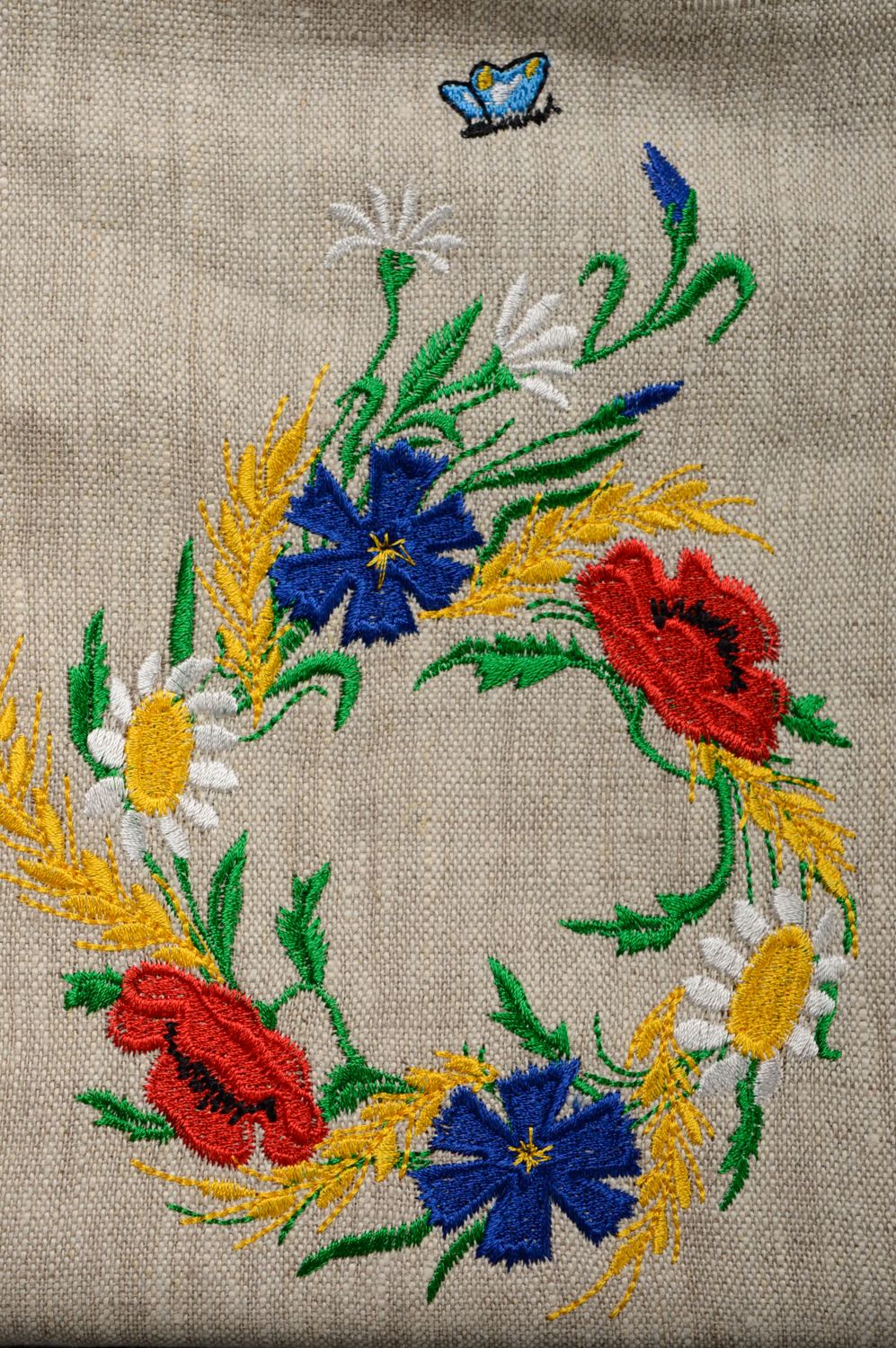 Handmade women's fabric bag with embroidered flowers photo 3