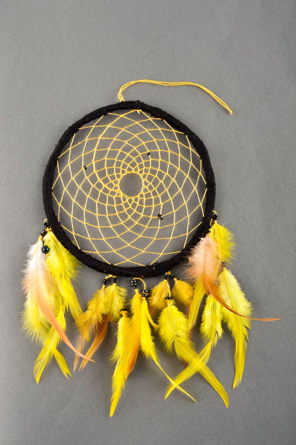 Deko Anhänger handmade stilvolles originelles Geschenk Traumfänger klein in Gelb foto 5
