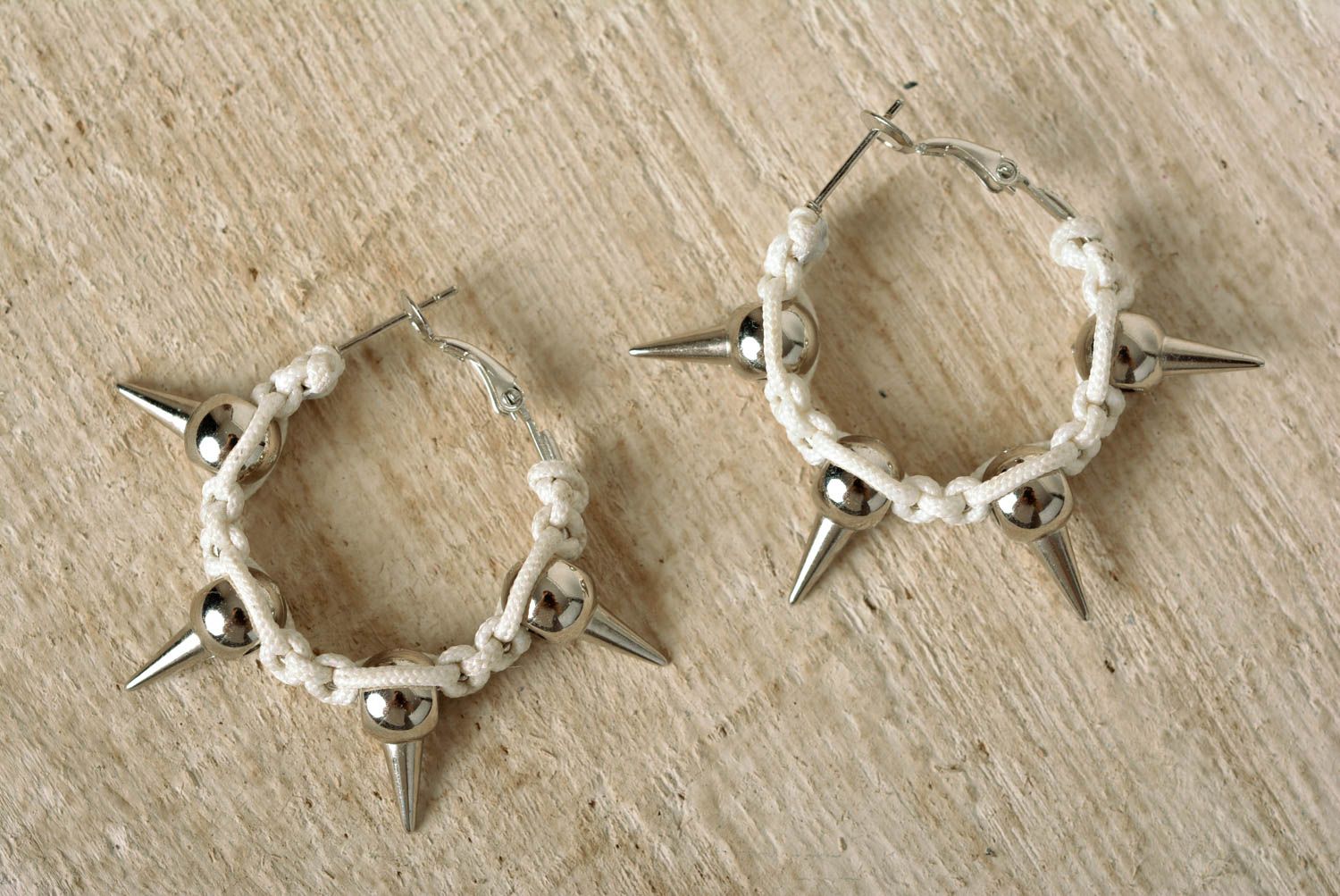 Handmade earrings with spikes woven macrame earrings macrame jewelry for girls photo 1