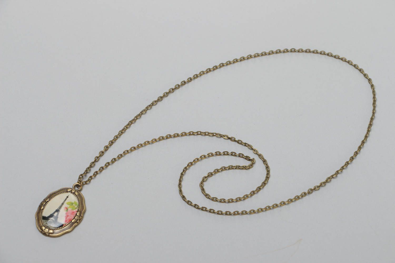 Beautiful handmade oval glass glaze neck pendant with print photo 2