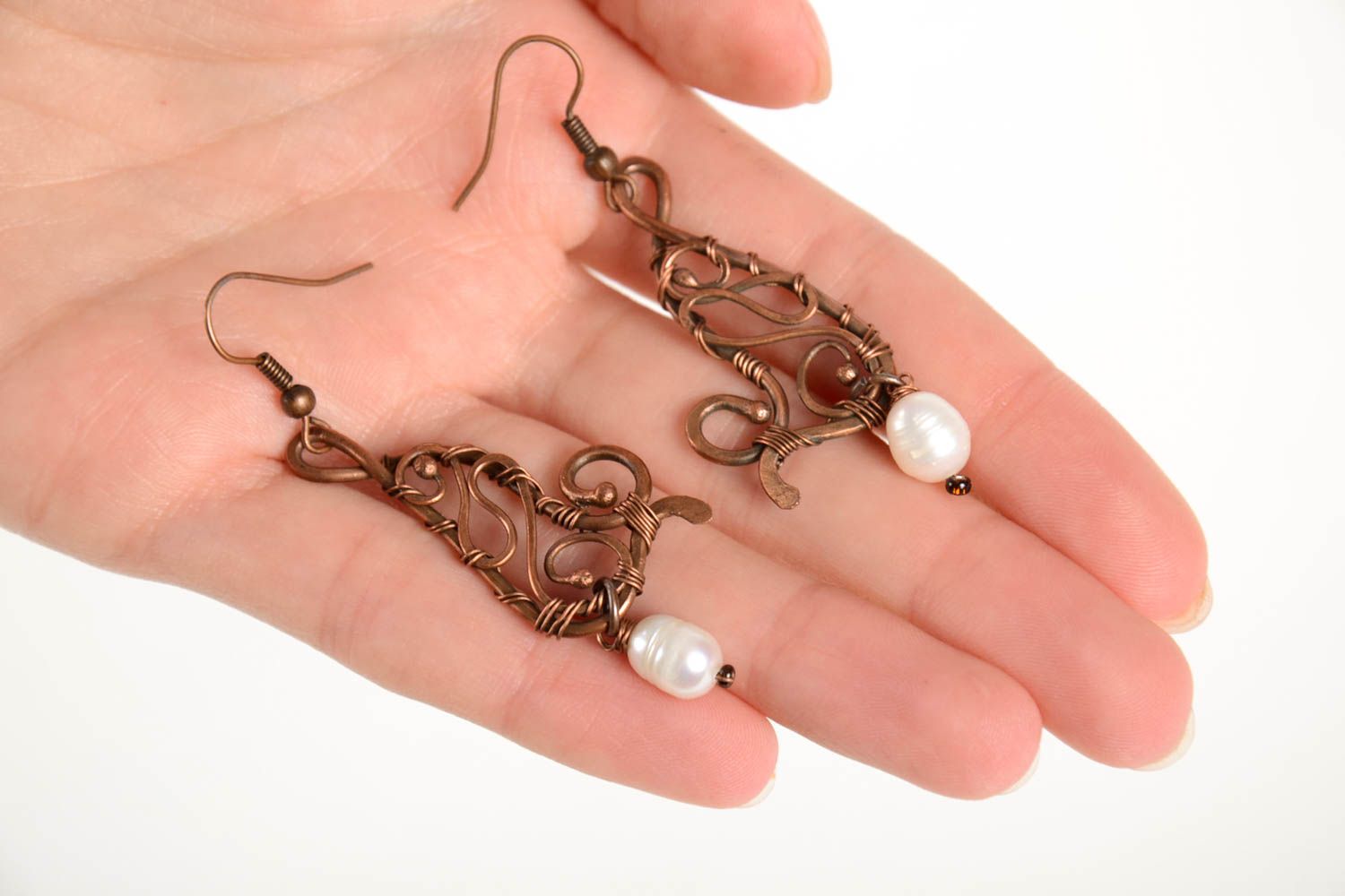 Handmade copper earrings unusual designer earrings stylish jewelry gift photo 2