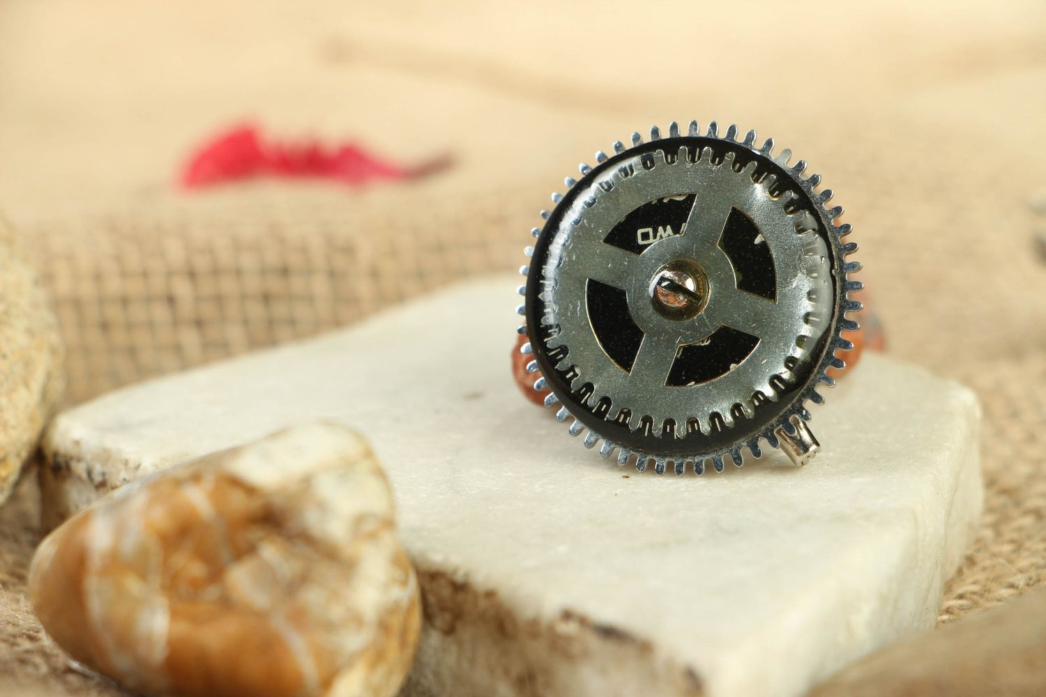 Steampunk brooch with clock details photo 5