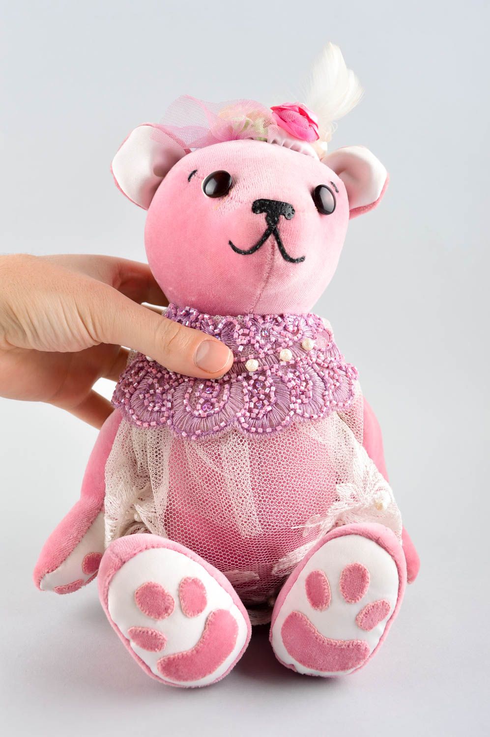 Jouet ours rose Peluche faite main originale en textile Cadeau pour enfant photo 5