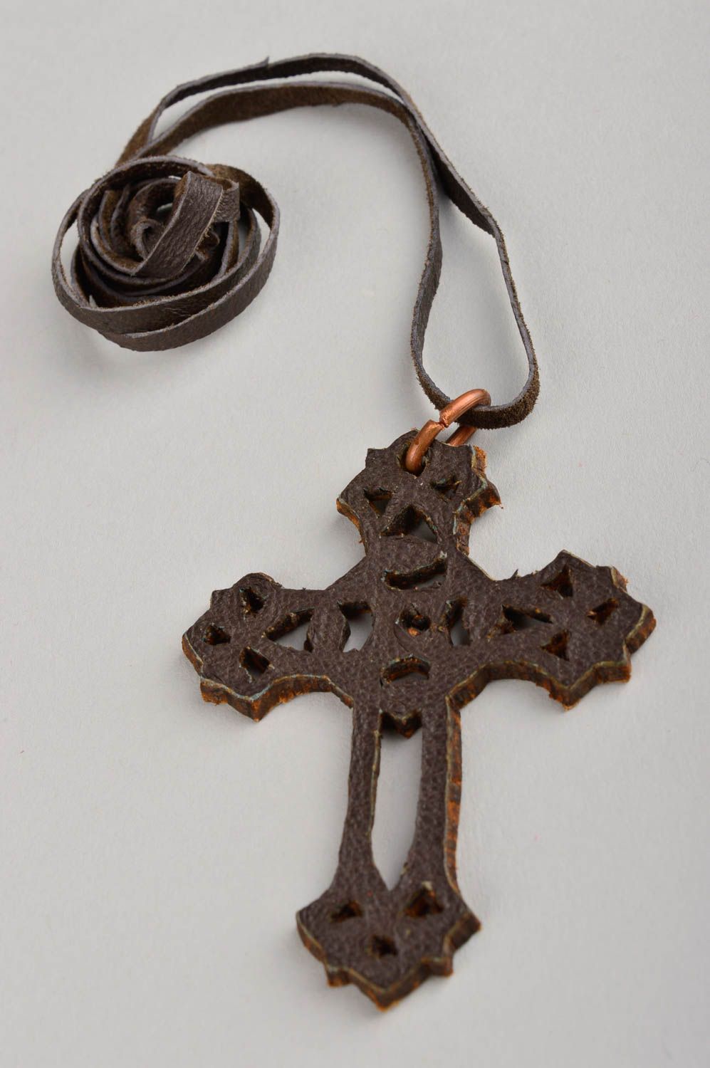 Designer handmade jewelry christian necklace leather pendant perfect present photo 3