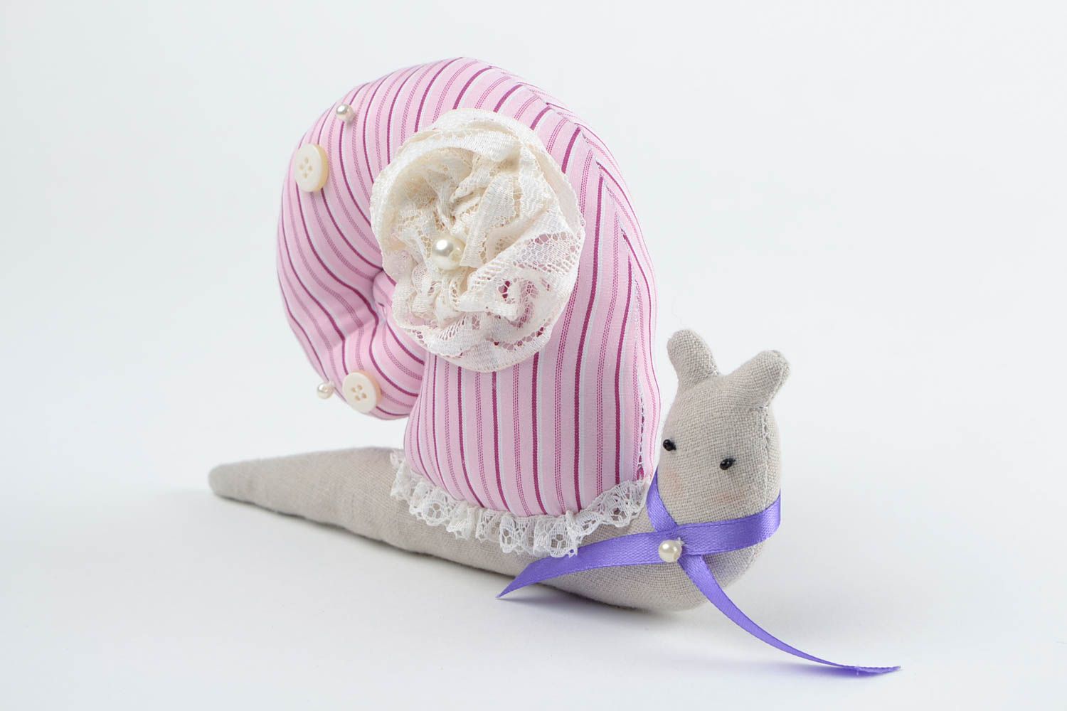 Peluche Escargot en tissu lin et coton faite main décorative Cadeau enfant photo 3