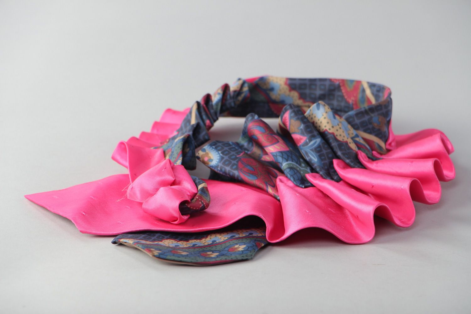 Festive women's handmade decorative fabric collar sewn of ties photo 3