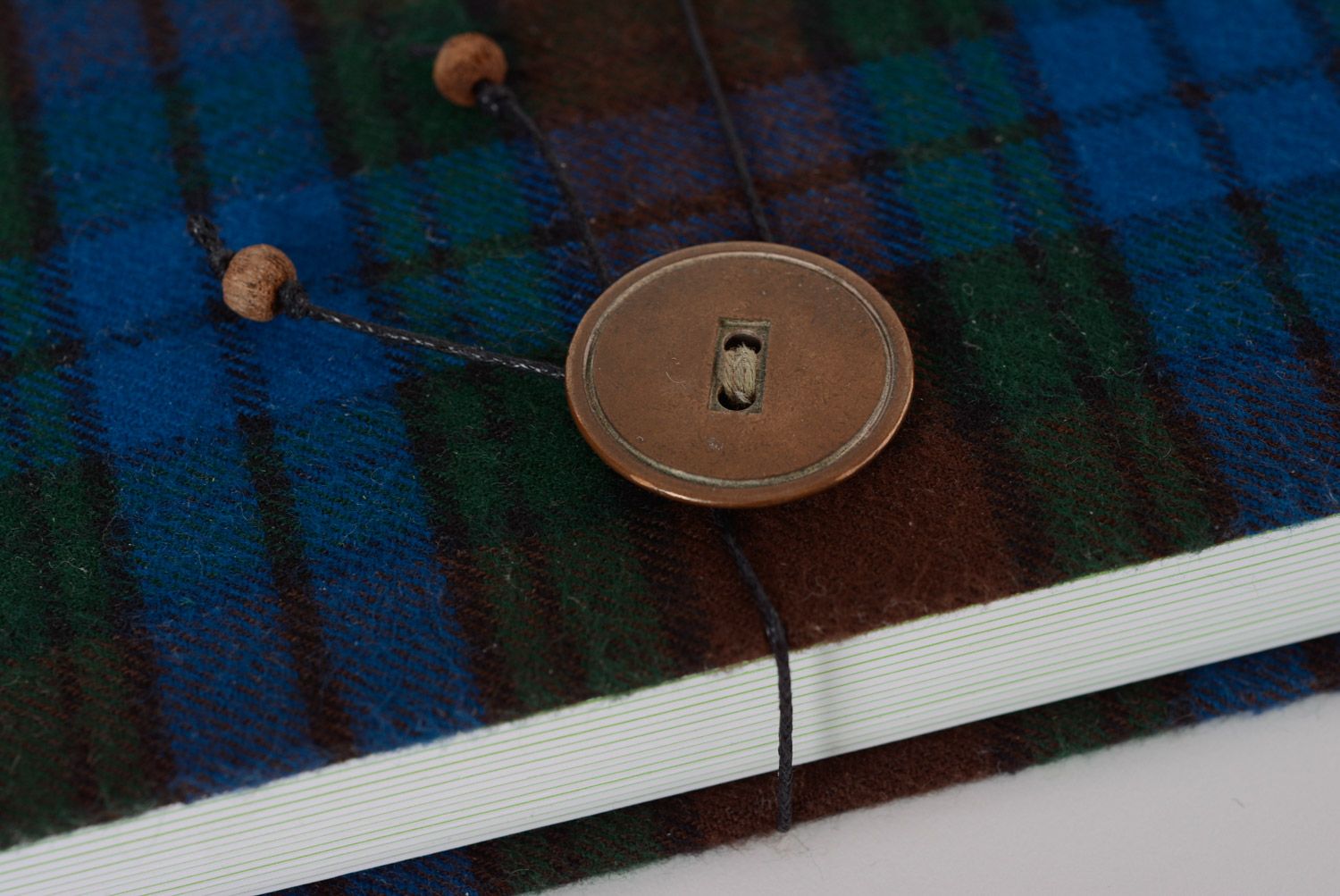 Dark checkered handmade notebook with wool cover and bookmark photo 5