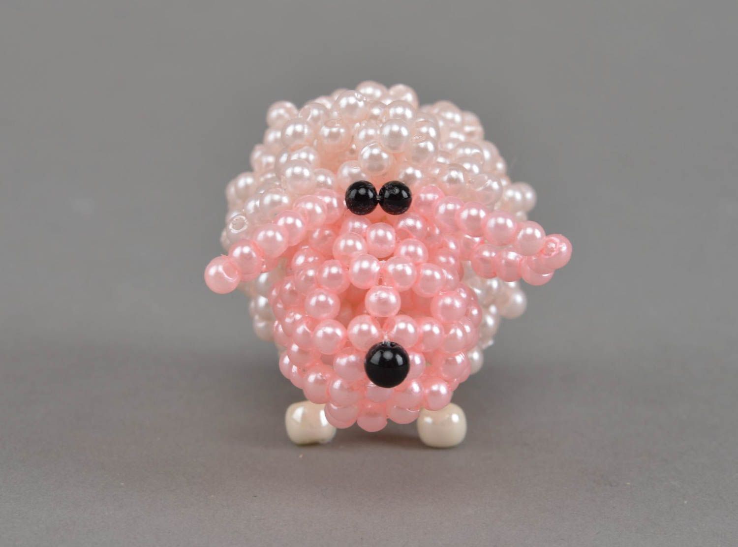 Handmade designer miniature beaded animal of figurine small pink lamb photo 3