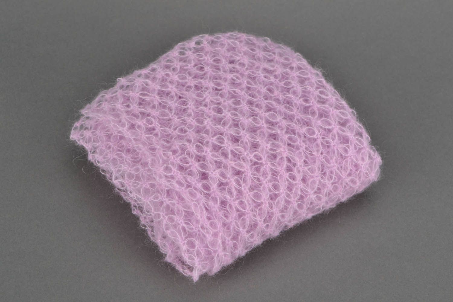 Écharpe ajourée en mohair tricotée main photo 3