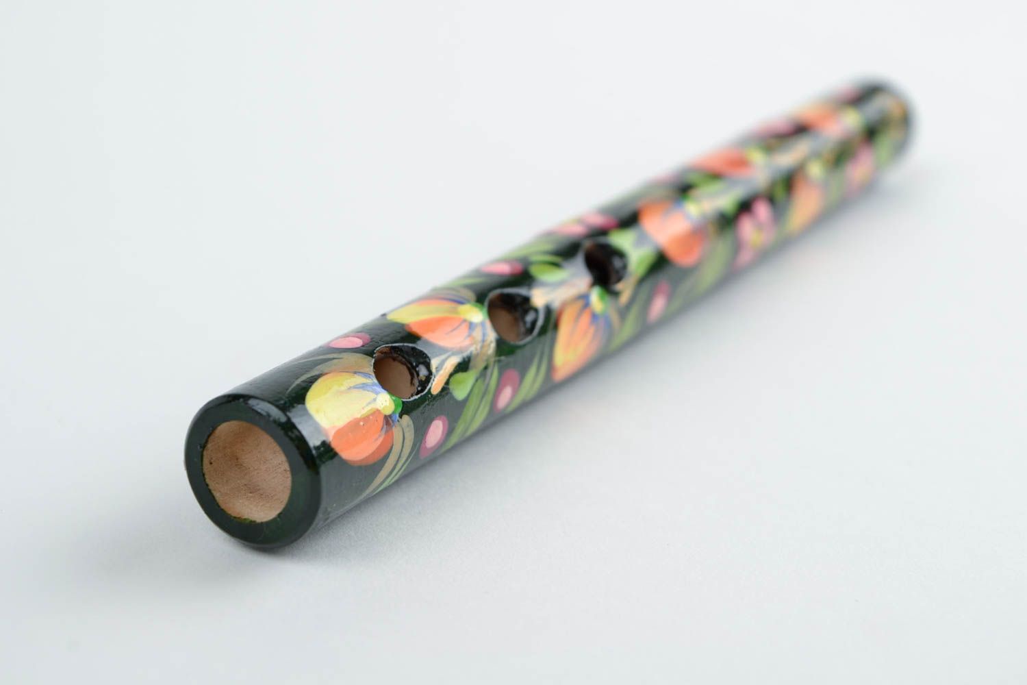 Wooden handmade flute Petrykivka painting tin whistle designer ethnic decoration photo 4