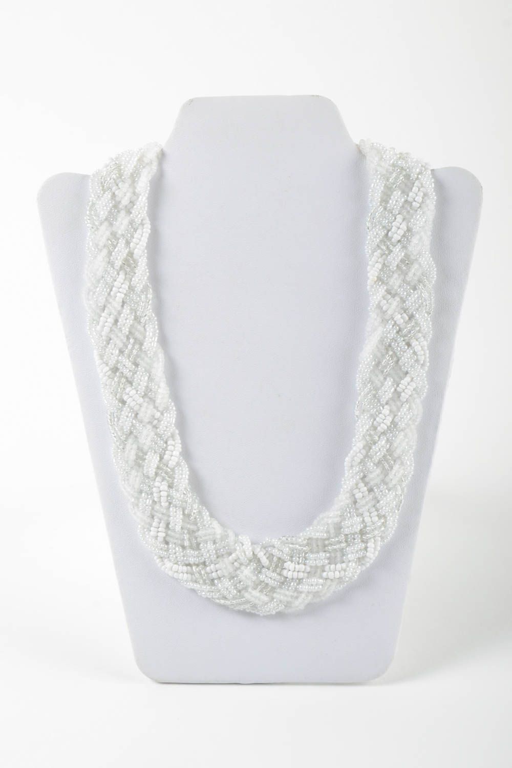 Handmade Collier Halskette Schmuck aus Rocailles Accessoire für Frauen weiß foto 2