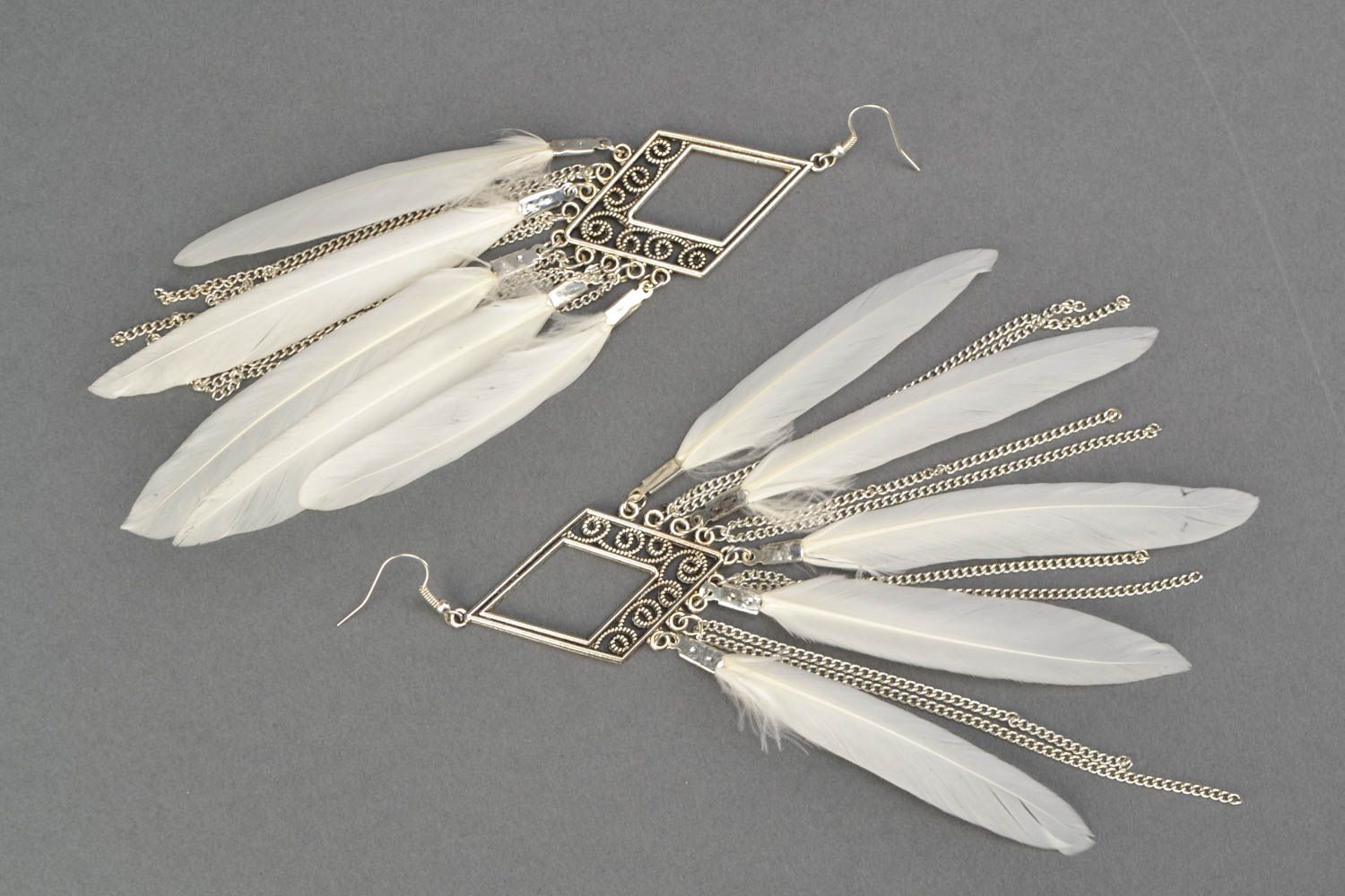 Homemade earrings with feathers photo 4
