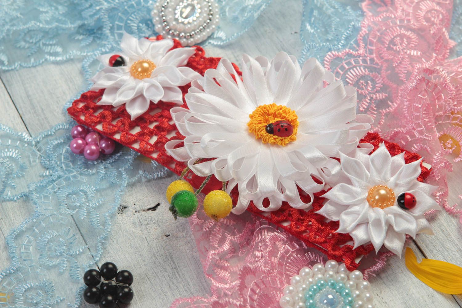 Haarband mit Blumen Schmuck handgemacht Haar Schmuck Accessoires für Haare rot foto 1