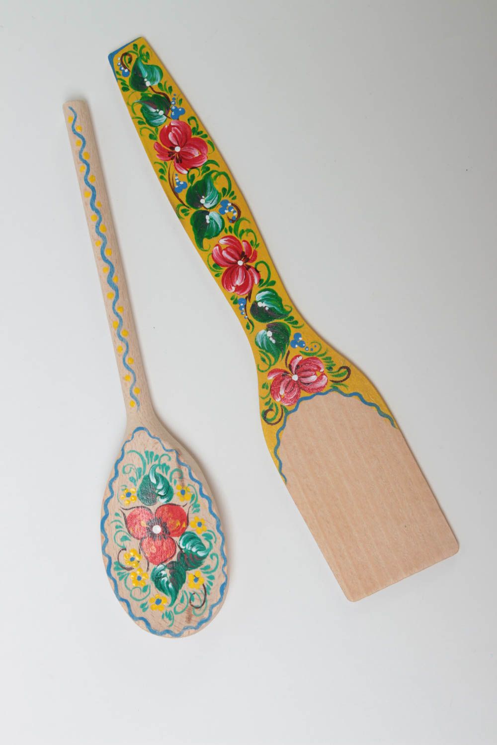 Комплект деревянных изделий для кухни лопатка и ложка с росписью ручная работа фото 2