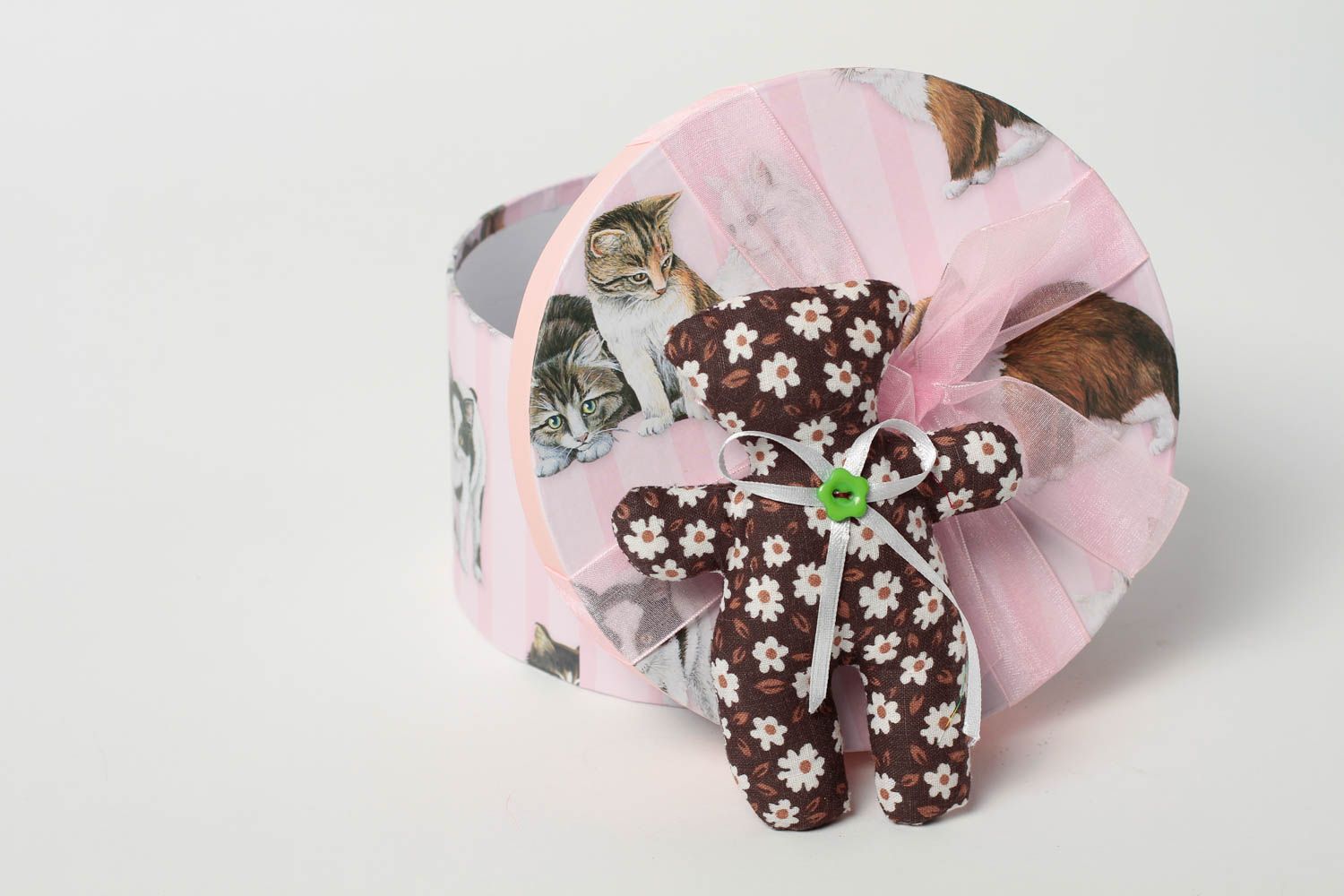 Petite Peluche ours Jouet fait main en tissu à motif floral Cadeau enfant photo 1