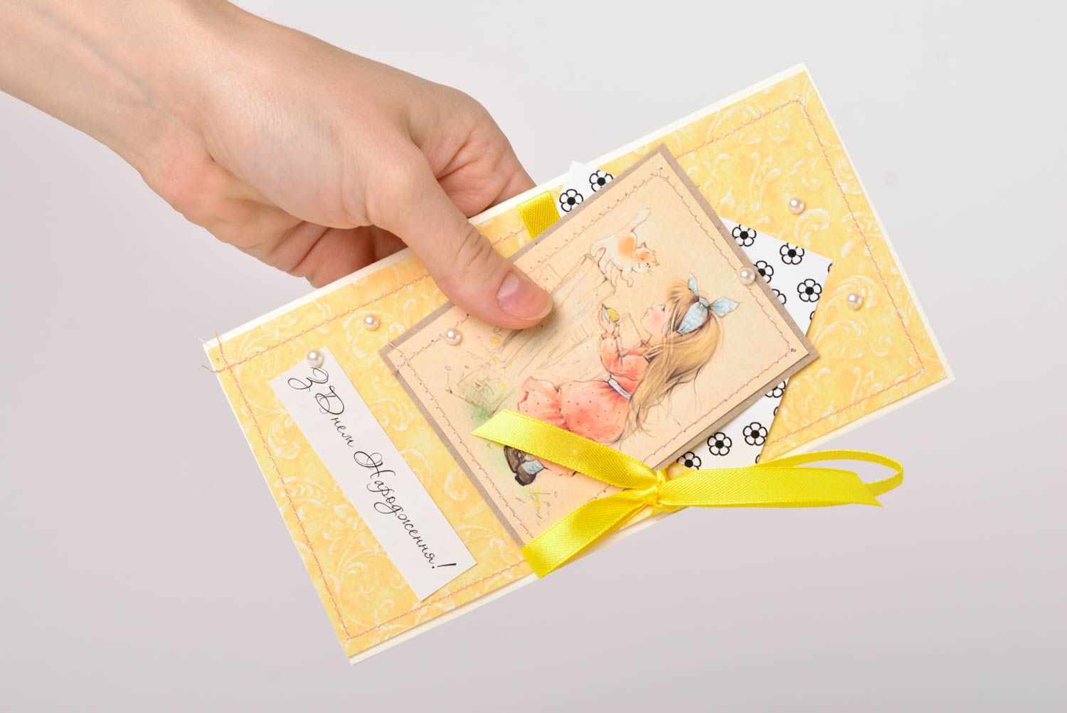 Открытка ручной работы поздравительная открытка желтая красивая открытка фото 5
