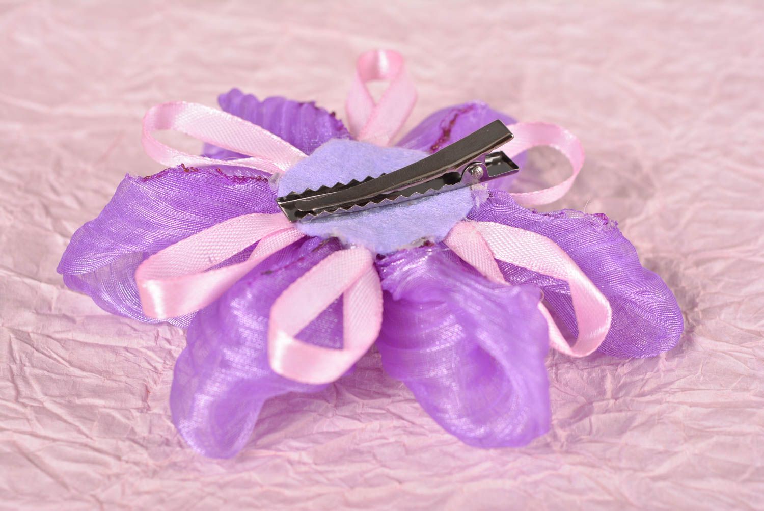 Украшение ручной работы заколка с цветком аксессуар для волос фиолетовая фото 4