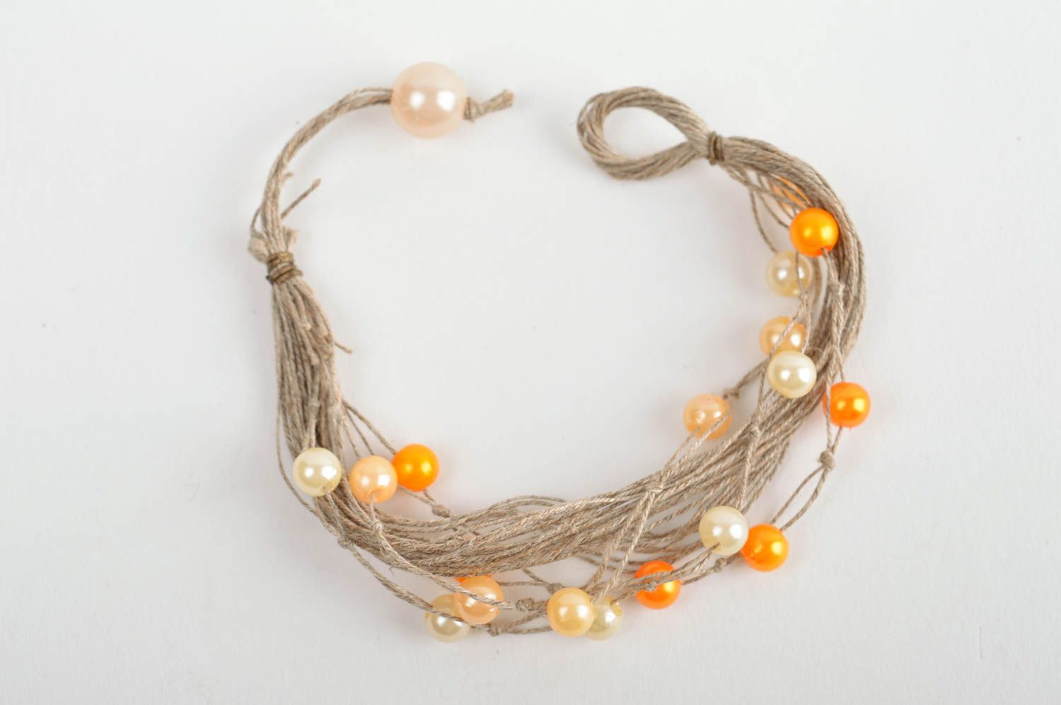 Bracelet boho Bijoux fait main Accessoire femme cordes de lin perles nacrées photo 5