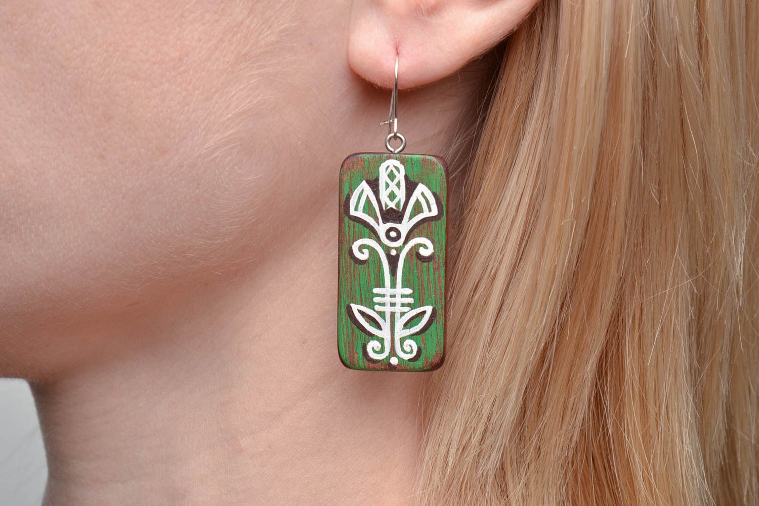 Wooden earrings with painting photo 5