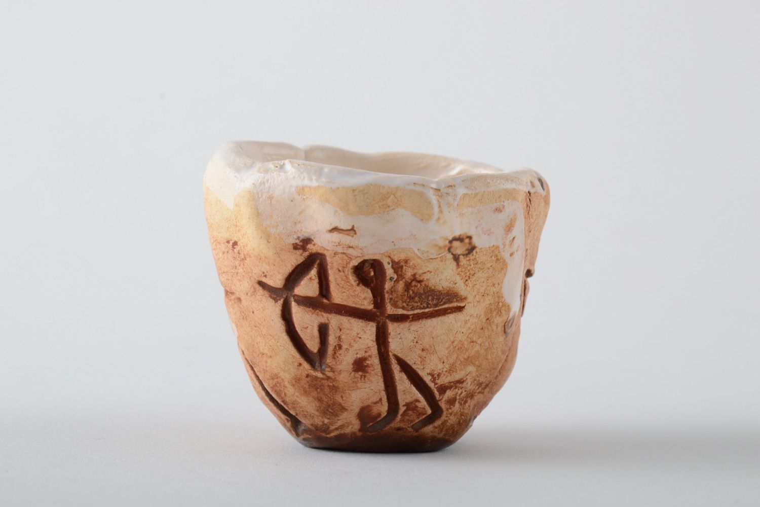 Handmade glazed ceramic shot glass with pattern photo 2