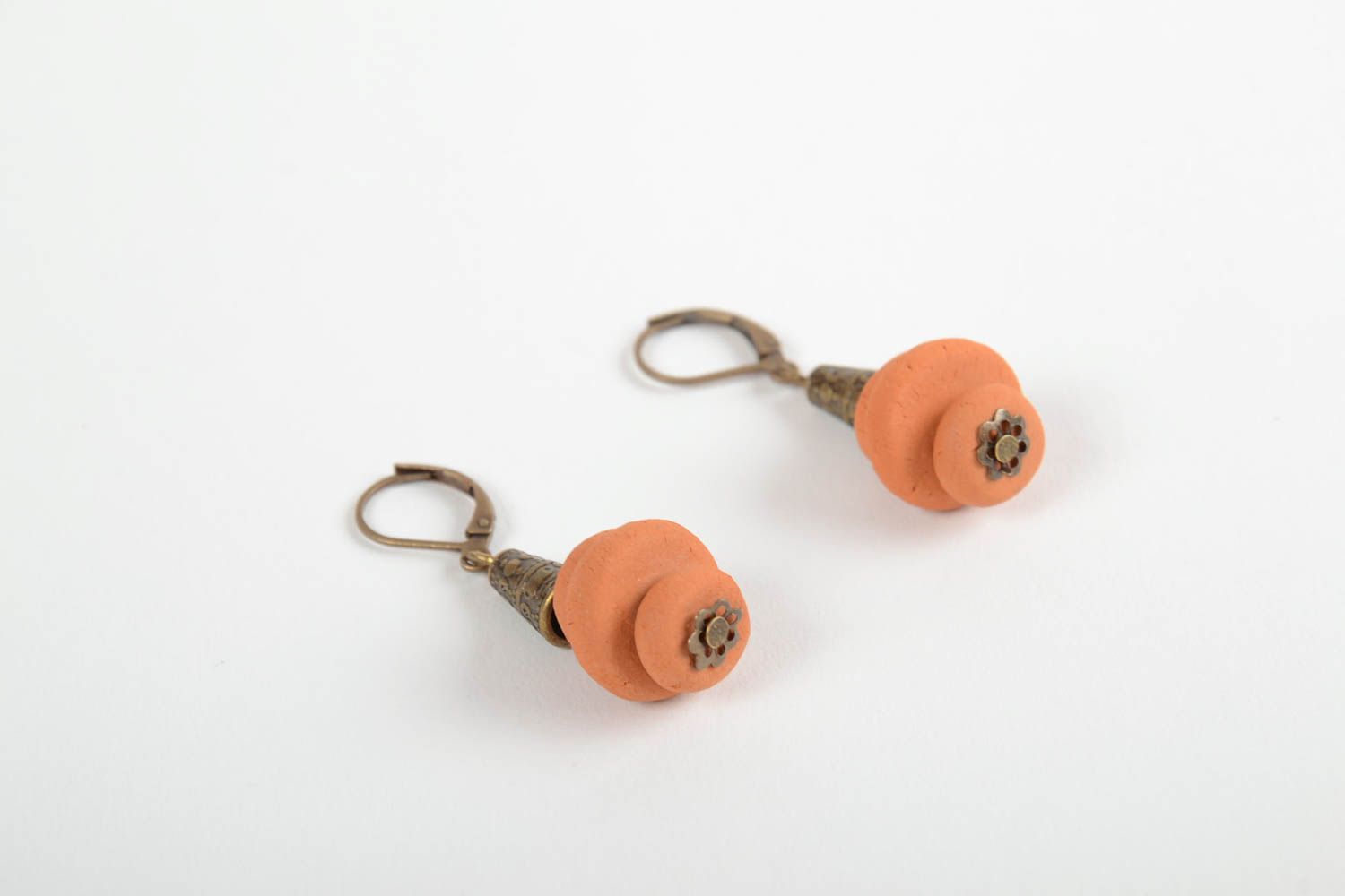 Boucles d'oreilles céramique Bijou fait main pendantes orange Accessoire femme photo 5