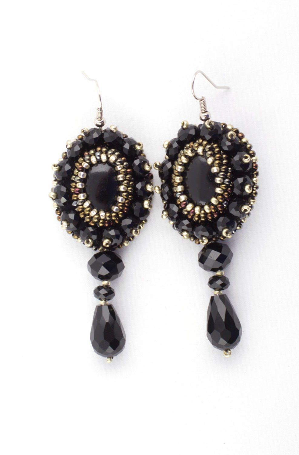 Handmade black earrings earrings with natural stone earrings with charms  photo 3