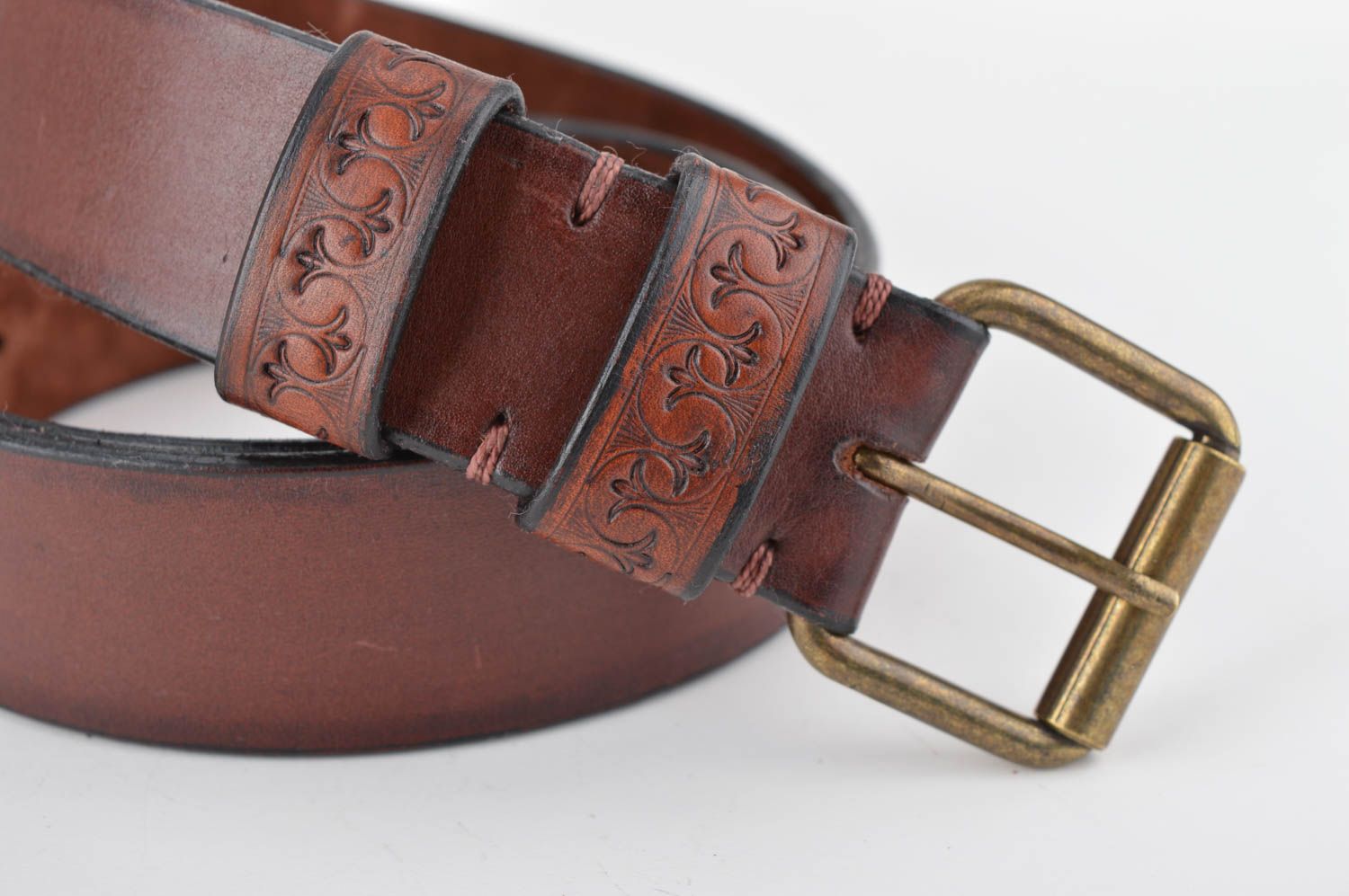 Cinturón de cuero hecho a mano regalo original correa de cuero color marrón foto 5
