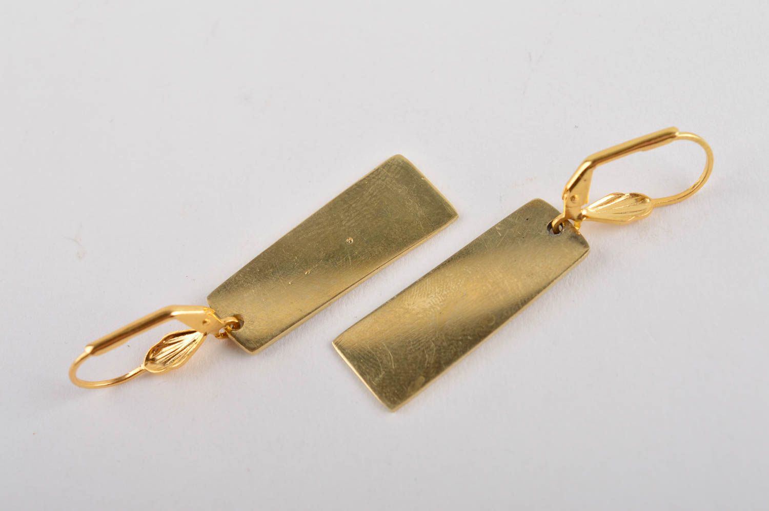 Handmade brass long earrings natural stone accessory elegant jewelry gift photo 5