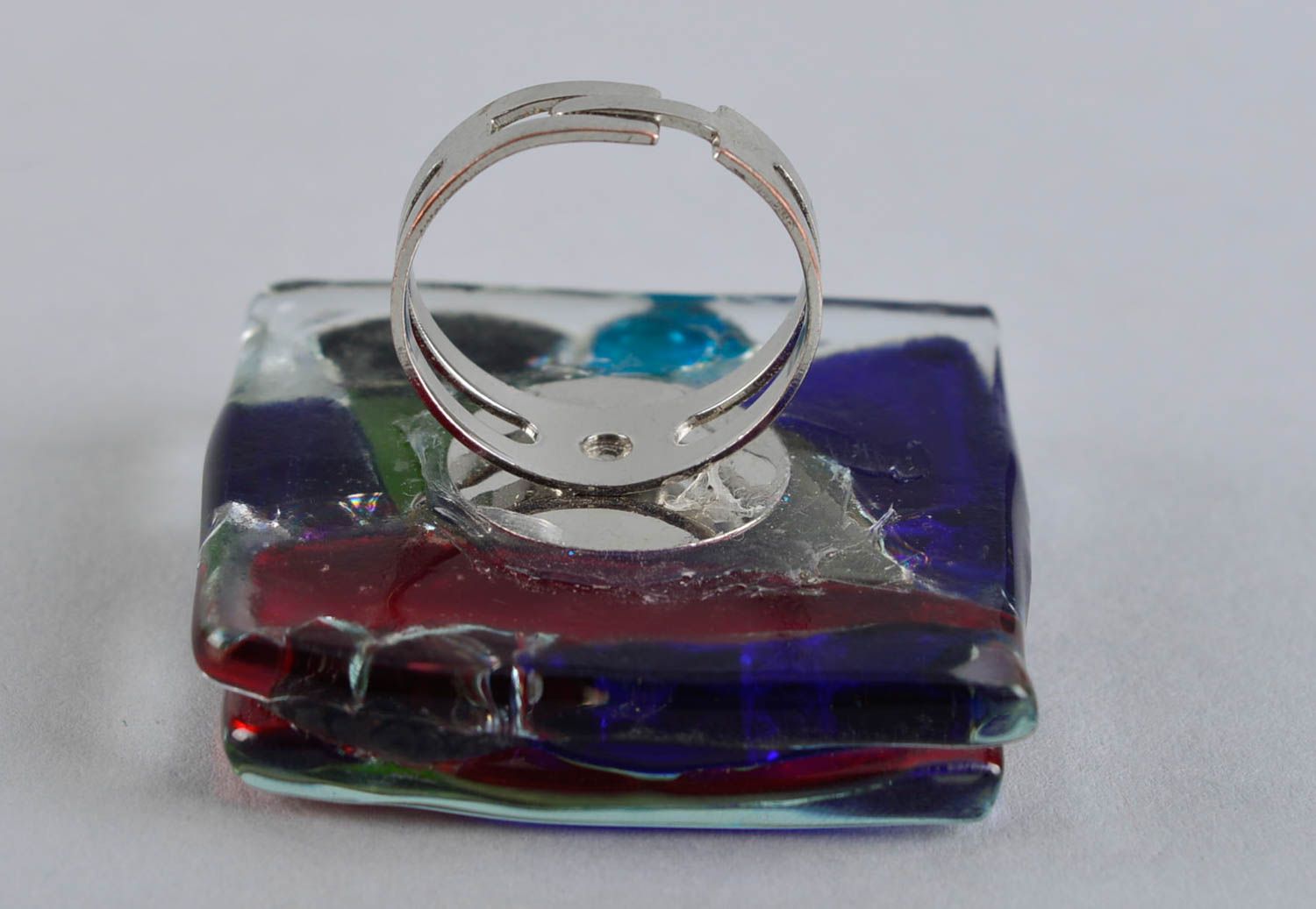Кольцо ручной работы кольцо из стекла эксклюзивное кольцо квадратное цветное фото 5