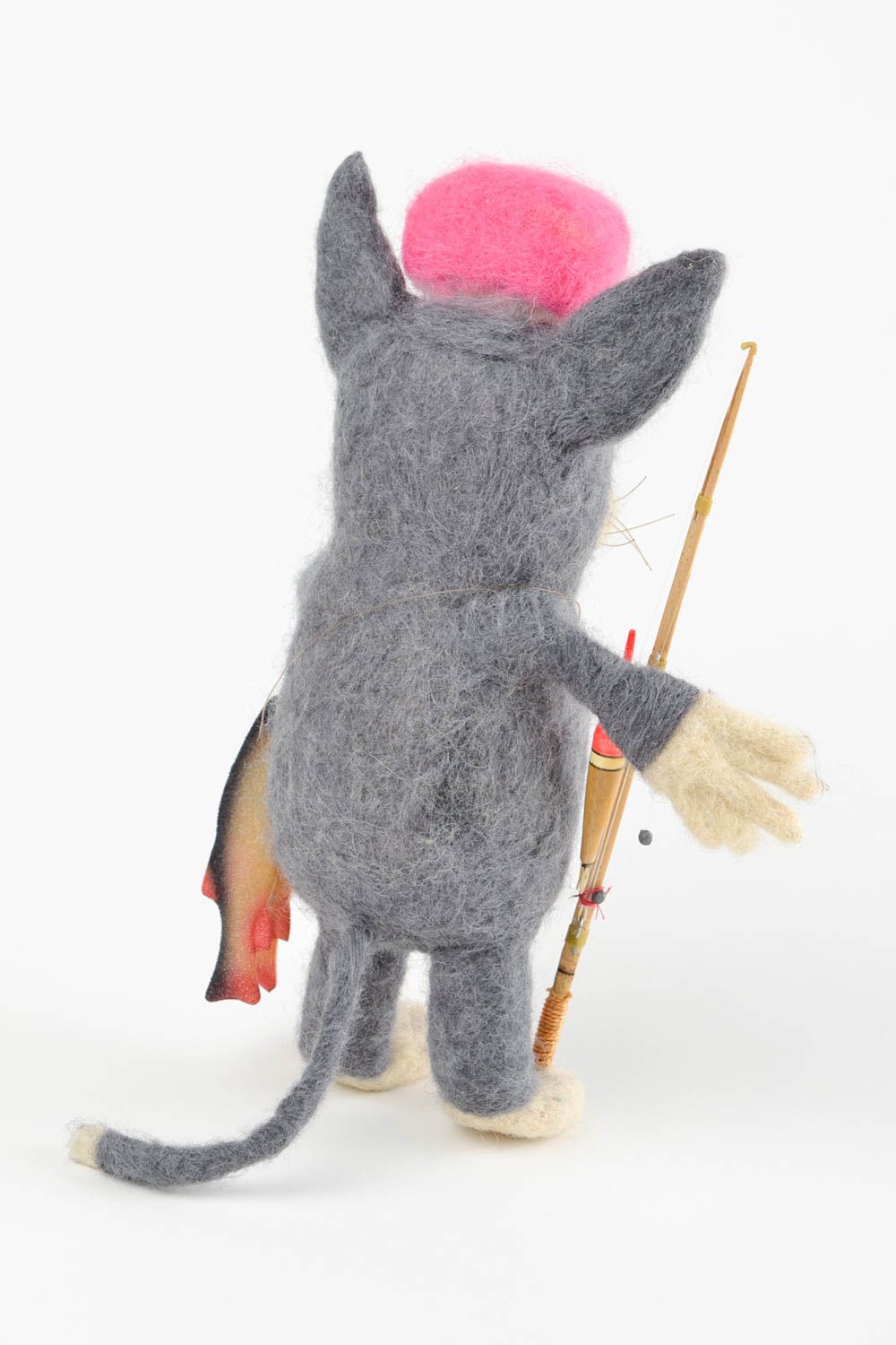 Peluche décorative fait main Jouet en laine Chat gris pêcheur Cadeau enfant photo 5