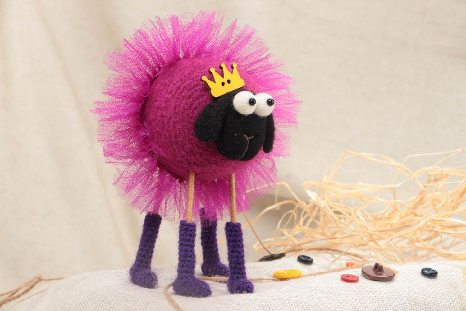Decorative soft crocheted toy lamb handmade unusual beautiful sheep in tutu photo 1