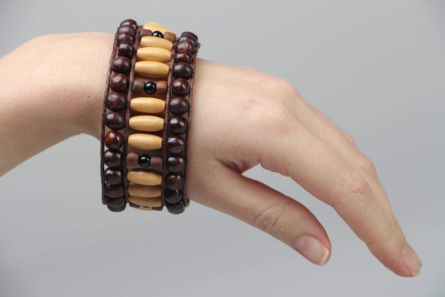 Wide wooden wrist bracelet photo 3