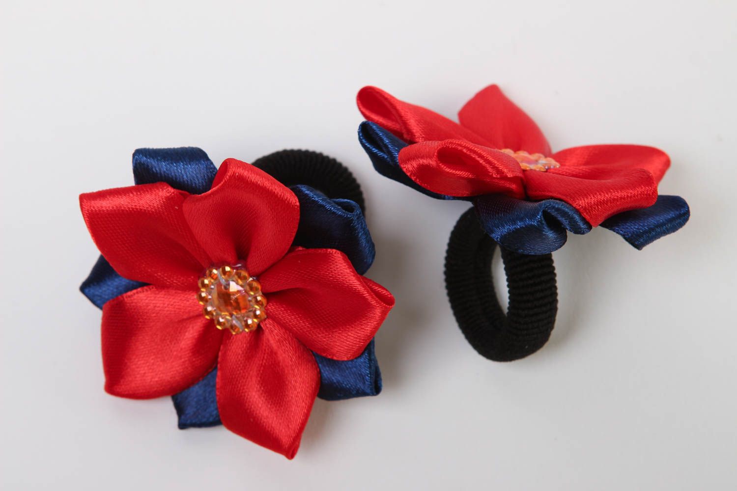 Аксессуары для волос хэнд мэйд резинки для девочек резинки с цветками красные фото 3