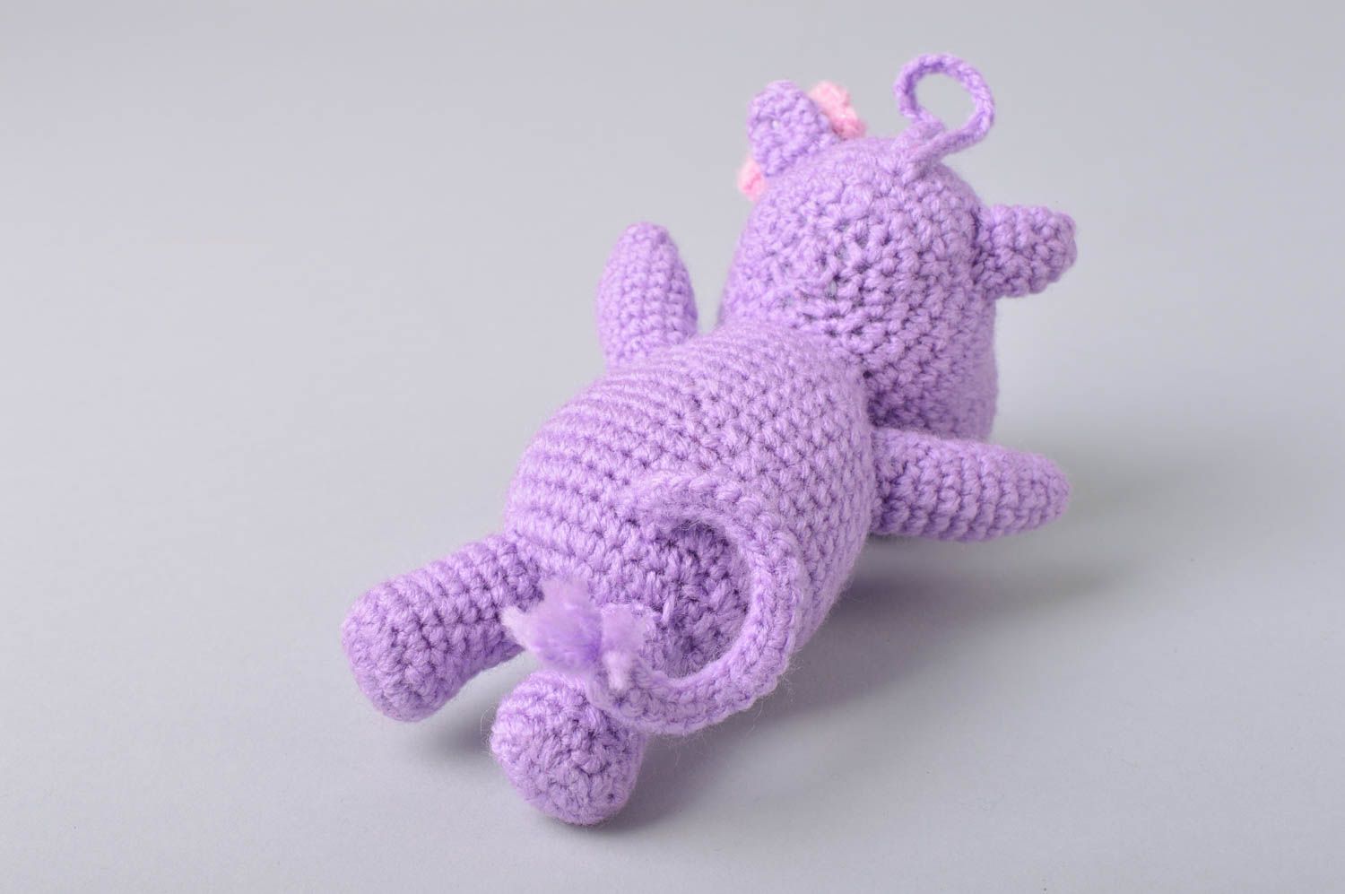 Handmade decorative crocheted purple toy Hippo small present for children photo 4